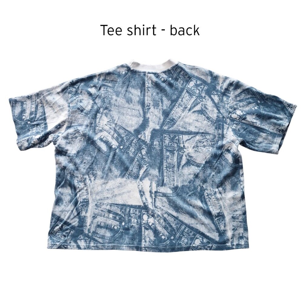 Oversized Boxy Denim Printed Waffle Tee Shirt & Shorts Set Track Suit Size XL - Picture 2 of 16